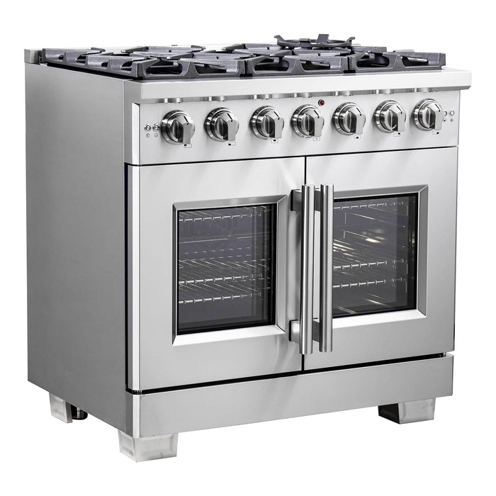 Forno 36-Inch Capriasca Gas Range with 6 Burners, 120,000 BTUs, & French Door Gas Oven in Stainless Steel (FFSGS6460-36)