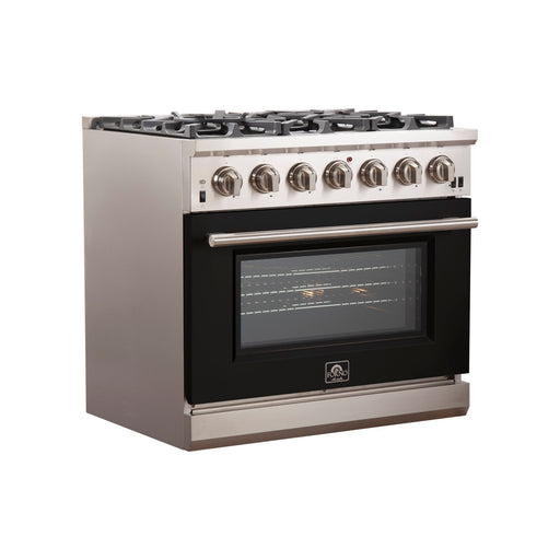 Forno Ranges Forno 36-Inch Capriasca Gas Range with 6 Burners and Convection Oven in Stainless Steel with Black Door (FFSGS6260-36BLK)