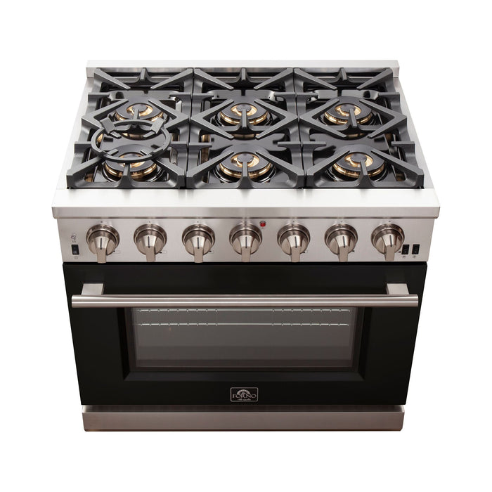 Forno Ranges Forno 36-Inch Capriasca Gas Range with 6 Burners and Convection Oven in Stainless Steel with Black Door (FFSGS6260-36BLK)