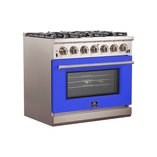 Forno 36-Inch Capriasca Gas Range with 6 Burners and Convection Oven in Stainless Steel with Blue Door (FFSGS6260-36BLU)