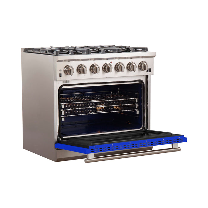 Forno 36-Inch Capriasca Gas Range with 6 Burners and Convection Oven in Stainless Steel with Blue Door (FFSGS6260-36BLU)