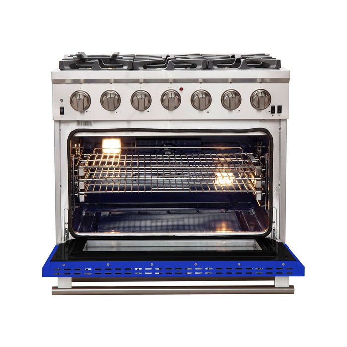 Forno 36-Inch Capriasca Gas Range with 6 Burners and Convection Oven in Stainless Steel with Blue Door (FFSGS6260-36BLU)