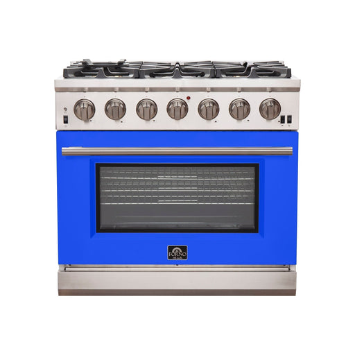 Forno 36-Inch Capriasca Gas Range with 6 Burners and Convection Oven in Stainless Steel with Blue Door (FFSGS6260-36BLU)