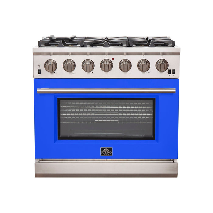 Forno 36-Inch Capriasca Gas Range with 6 Burners and Convection Oven in Stainless Steel with Blue Door (FFSGS6260-36BLU)