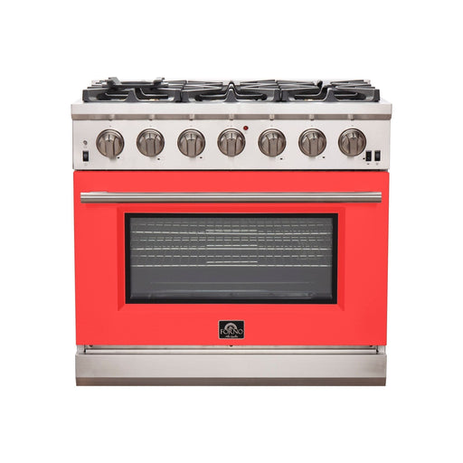 Forno 36-Inch Capriasca Gas Range with 6 Burners and Convection Oven in Stainless Steel with Red Door (FFSGS6260-36RED)