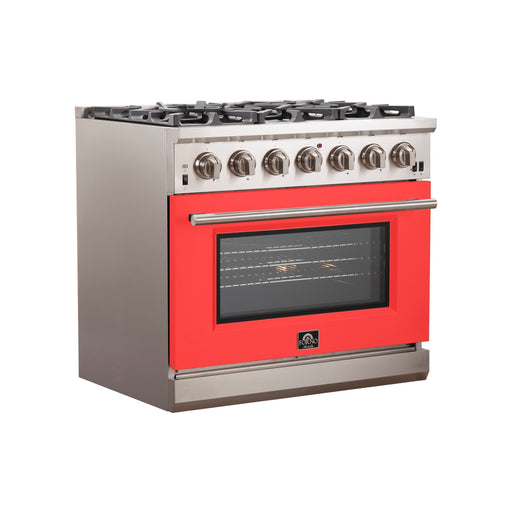 Forno Ranges Forno 36-Inch Capriasca Gas Range with 6 Burners and Convection Oven in Stainless Steel with Red Door (FFSGS6260-36RED)