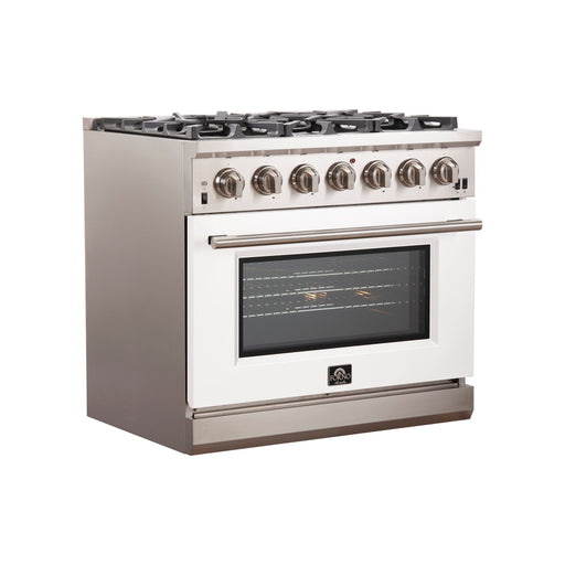 Forno 36-Inch Capriasca Gas Range with 6 Burners and Convection Oven in Stainless Steel with White Door FFSGS6260-36WHT