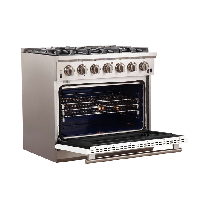 Forno Ranges Forno 36-Inch Capriasca Gas Range with 6 Burners and Convection Oven in Stainless Steel with White Door FFSGS6260-36WHT
