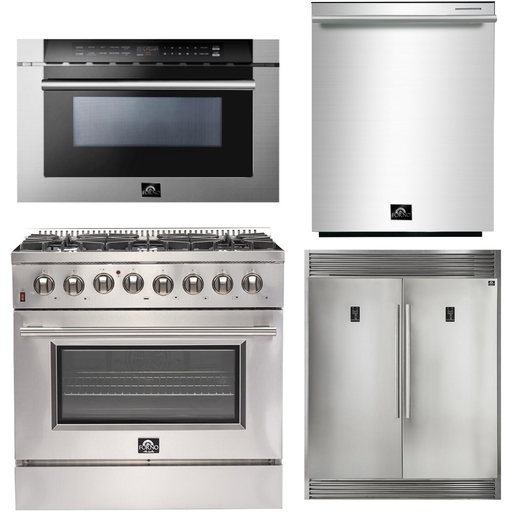 Forno Kitchen Appliance Packages Forno 36 Inch Dual Fuel Range, 60 Inch Refrigerator, Microwave Drawer and Dishwasher Appliance Package