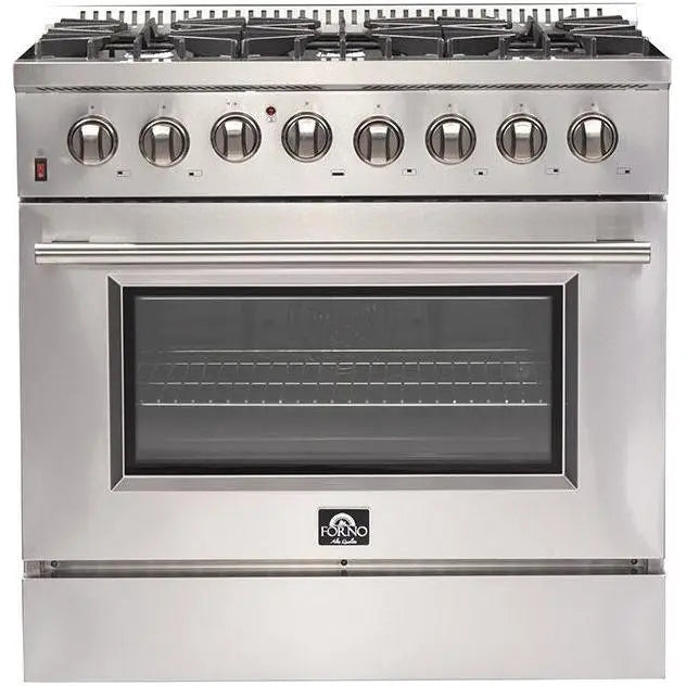 Forno 36 Inch Dual Fuel Range, Wall Mount Range Hood and 60 Inch Refrigerator Appliance Package