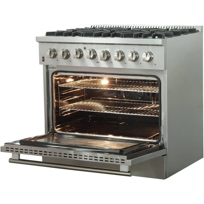 Forno 36 Inch Dual Fuel Range, Wall Mount Range Hood and 60 Inch Refrigerator Appliance Package