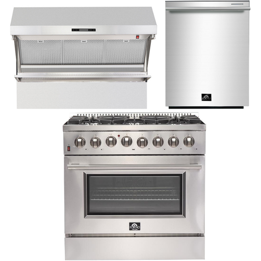 Forno Kitchen Appliance Packages Forno 36 Inch Dual Fuel Range, Wall Mount Range Hood and Dishwasher Appliance Package