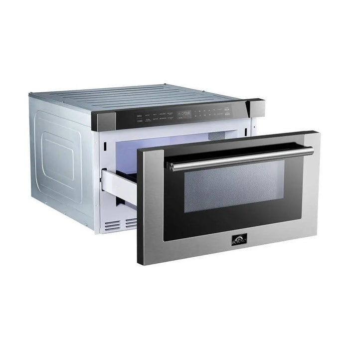 Forno 36 Inch Dual Fuel Range, Wall Mount Range Hood and Microwave Drawer Appliance Package