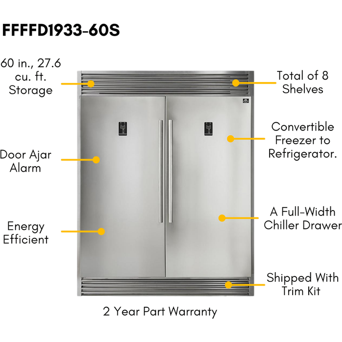 Forno 36 Inch Dual Fuel Range, Wall Mount Range Hood, Refrigerator, Microwave Drawer and Dishwasher Appliance Package