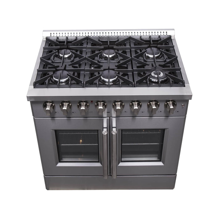 Forno 36-Inch Galiano Dual Fuel Range with 6 Gas Burners, 83,000 BTUs, & French Door Electric Oven in Stainless Steel (FFSGS6356-36)