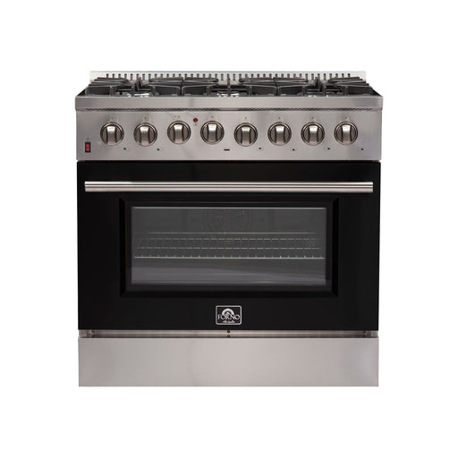 Forno Ranges Forno 36-Inch Galiano Dual Fuel Range with 6 Gas Burners and 240v Electric Oven in Stainless Steel with Black Door (FFSGS6156-36BLK)