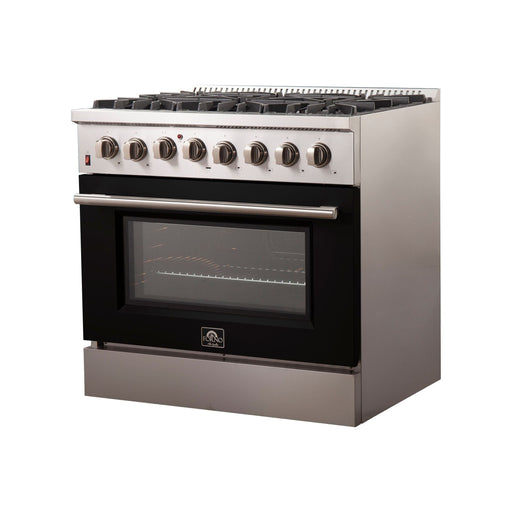 Forno Ranges Forno 36-Inch Galiano Dual Fuel Range with 6 Gas Burners and 240v Electric Oven in Stainless Steel with Black Door (FFSGS6156-36BLK)