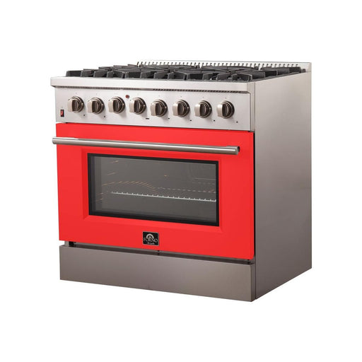 Forno Ranges Forno 36-Inch Galiano Dual Fuel Range with 6 Gas Burners and 240v Electric Oven in Stainless Steel with Red Door (FFSGS6156-36RED)
