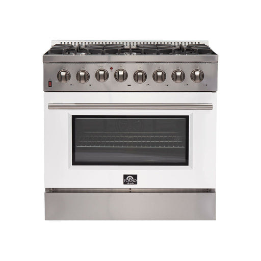 Forno 36-Inch Galiano Dual Fuel Range with 6 Gas Burners and 240v Electric Oven in Stainless Steel with White Door (FFSGS6156-36WHT)