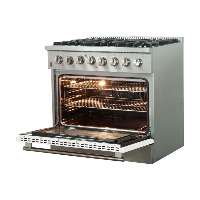 Forno 36-Inch Galiano Dual Fuel Range with 6 Gas Burners and 240v Electric Oven in Stainless Steel with White Door (FFSGS6156-36WHT)