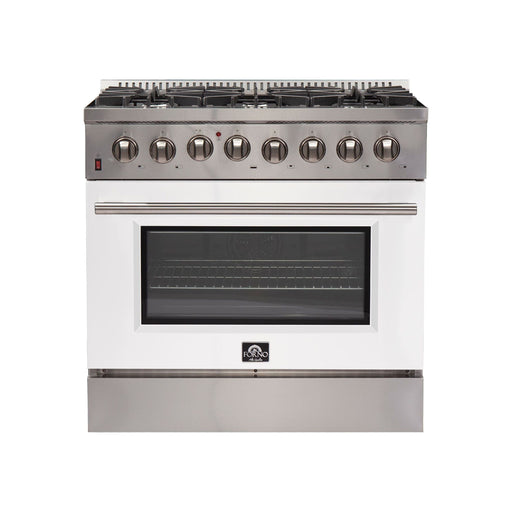 Forno Ranges Forno 36-Inch Galiano Dual Fuel Range with 6 Gas Burners and 240v Electric Oven in Stainless Steel with White Door (FFSGS6156-36WHT)