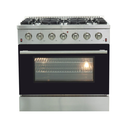 Forno 36-Inch Galiano Gas Range with 6 Gas Burners and Convection Oven in Stainless Steel with Black Door (FFSGS6244-36BLK)