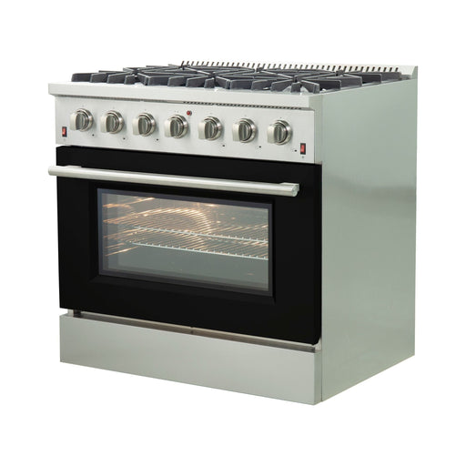 Forno Ranges Forno 36-Inch Galiano Gas Range with 6 Gas Burners and Convection Oven in Stainless Steel with Black Door (FFSGS6244-36BLK)