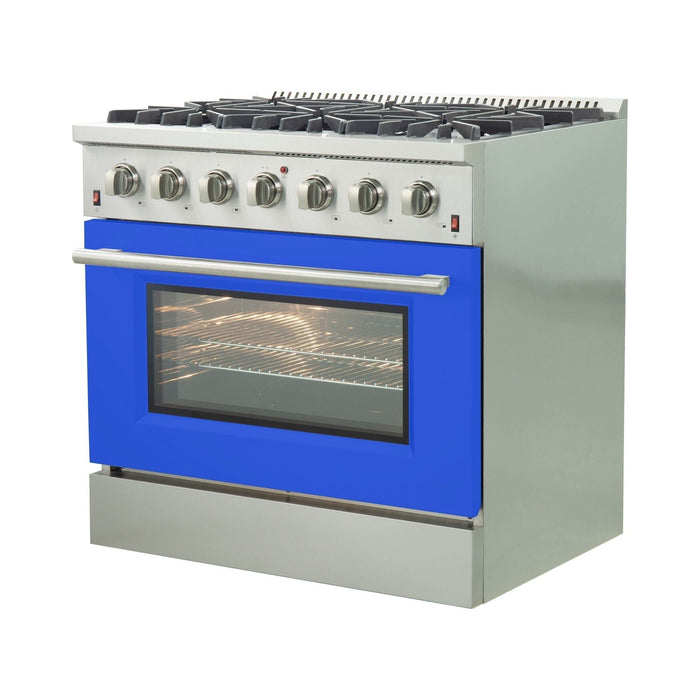 Forno 36-Inch Galiano Gas Range with 6 Gas Burners and Convection Oven in Stainless Steel with Blue Door (FFSGS6244-36BLU)