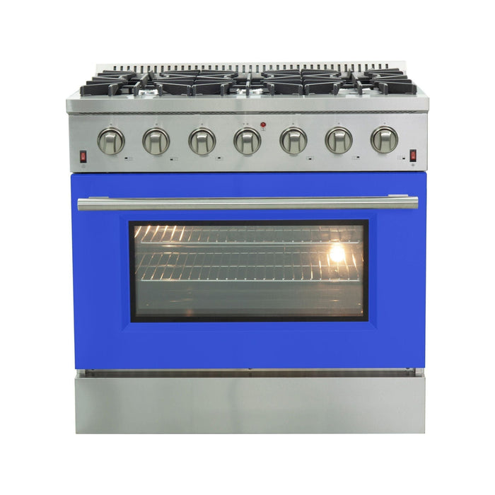 Forno 36-Inch Galiano Gas Range with 6 Gas Burners and Convection Oven in Stainless Steel with Blue Door (FFSGS6244-36BLU)