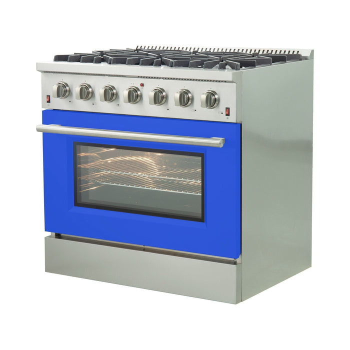 Forno Ranges Forno 36-Inch Galiano Gas Range with 6 Gas Burners and Convection Oven in Stainless Steel with Blue Door (FFSGS6244-36BLU)