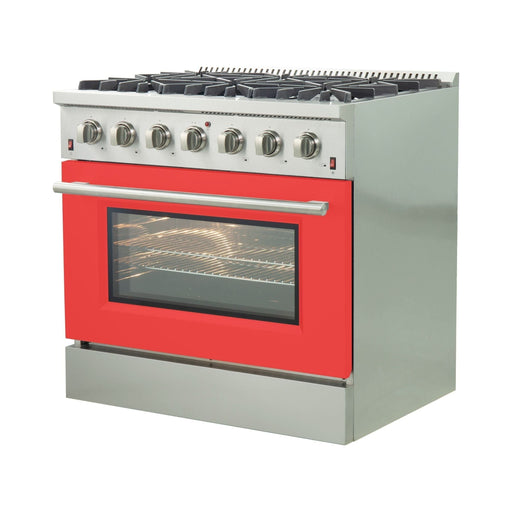 Forno 36-Inch Galiano Gas Range with 6 Gas Burners and Convection Oven in Stainless Steel with Red Door (FFSGS6244-36RED)