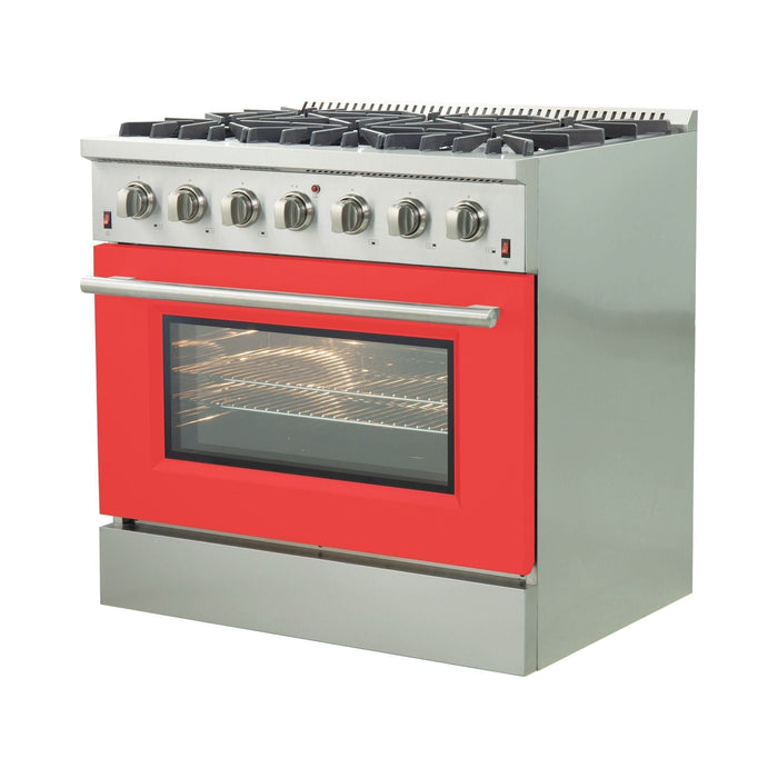 Forno 36-Inch Galiano Gas Range with 6 Gas Burners and Convection Oven in Stainless Steel with Red Door (FFSGS6244-36RED)