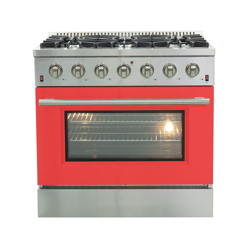 Forno Ranges Forno 36-Inch Galiano Gas Range with 6 Gas Burners and Convection Oven in Stainless Steel with Red Door (FFSGS6244-36RED)