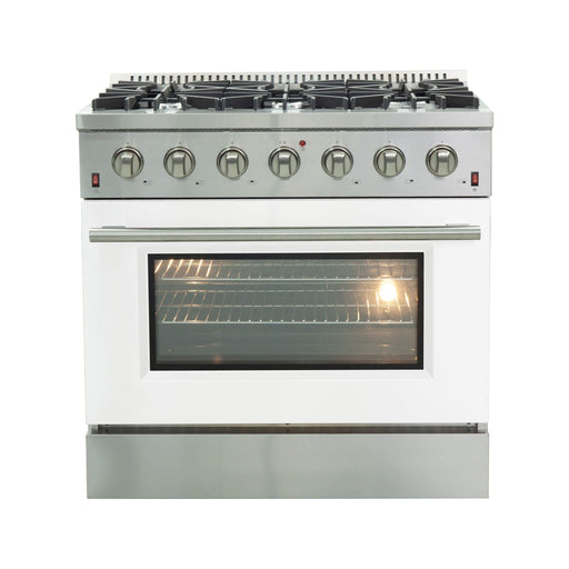 Forno 36-Inch Galiano Gas Range with 6 Gas Burners and Convection Oven in Stainless Steel with White Door (FFSGS6244-36WHT)