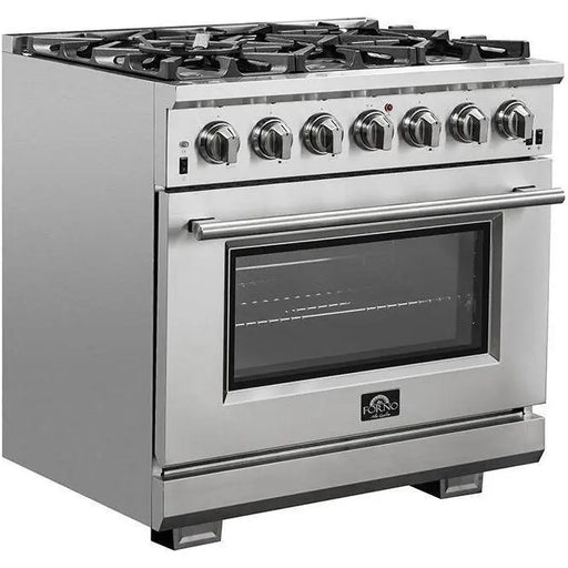 Forno 36 Inch Gas Burner/Electric Oven Pro Range and Wall Mount Range Hood Appliance Package