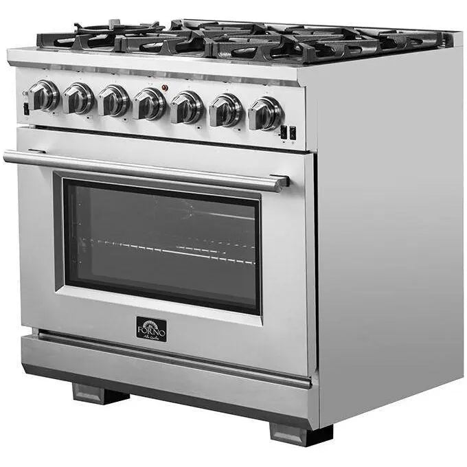 Forno 36 Inch Gas Burner/Electric Oven Pro Range and Wall Mount Range Hood Appliance Package