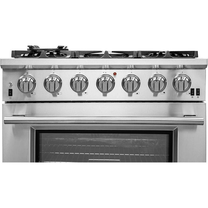 Forno Kitchen Appliance Packages Forno 36 Inch Gas Burner/Electric Oven Pro Range, Wall Mount Range Hood and Refrigerator Appliance Package
