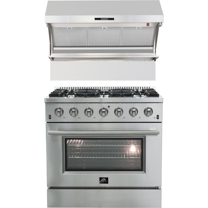 Forno  36 Inch Gas Range and Wall Mount Range Hood Appliance Package