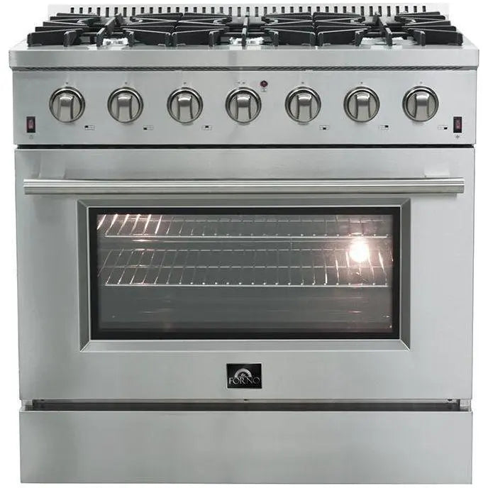 Forno 36 Inch Gas Range, Wall Mount Range Hood and Dishwasher Appliance Package