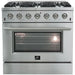 Forno 36 Inch Gas Range, Wall Mount Range Hood, Microwave Drawer and Dishwasher Appliance Package