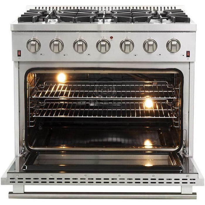 Forno Kitchen Appliance Packages Forno 36 Inch Gas Range, Wall Mount Range Hood, Microwave Drawer and Dishwasher Appliance Package