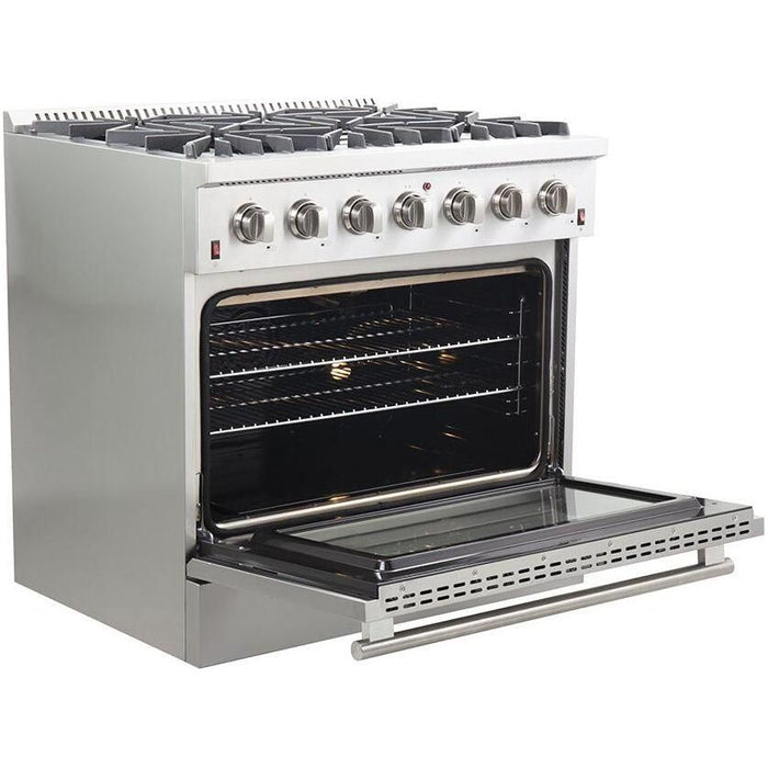 Forno Kitchen Appliance Packages Forno 36 Inch Gas Range, Wall Mount Range Hood, Microwave Drawer and Dishwasher Appliance Package