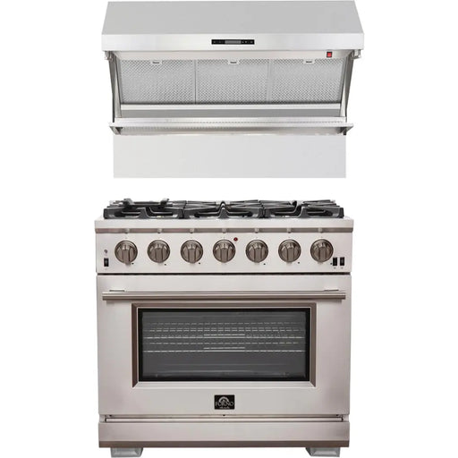 Forno 36 Inch Pro Gas Range and Wall Mount Range Hood Appliance Package