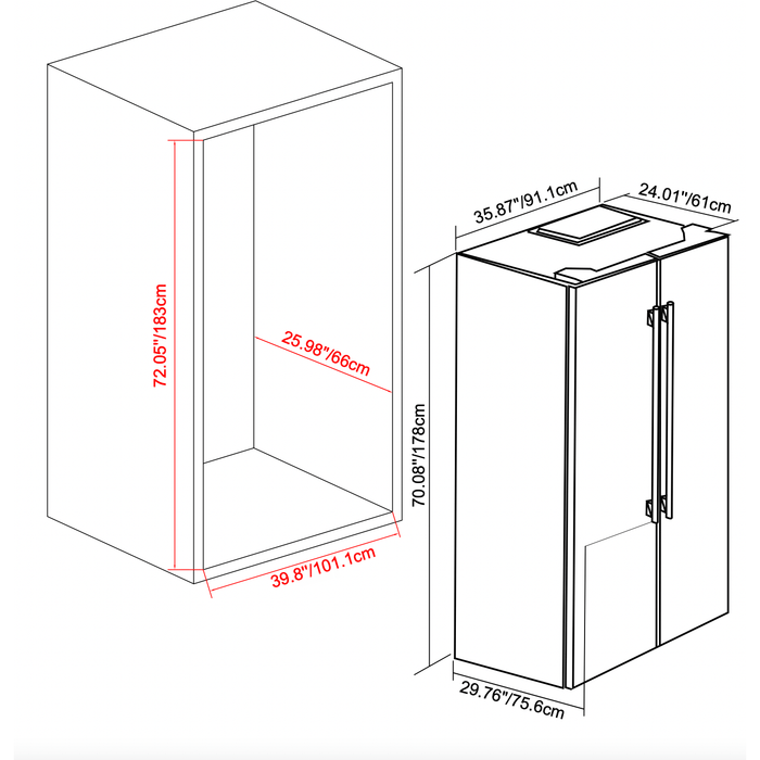 Forno 36-Inch Side by Side 20 cu.ft Refrigerator in Stainless Steel with Water Dispenser and Ice Maker (FFRBI1844-36SB)