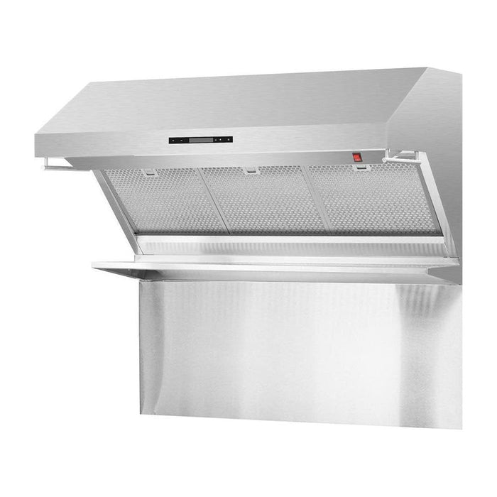 Forno 48" Dual Fuel Range, 56" Pro-Style Refrigerator & Stainless Steel Wall Mount Hood with Backsplash Appliance Package