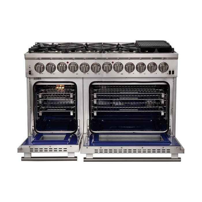 Forno Kitchen Appliance Packages Forno 48" Dual Fuel Range, Refrigerator with Water Dispenser, Microwave Drawer and Stainless Steel 3-Rack Dishwasher Pro Appliance Package