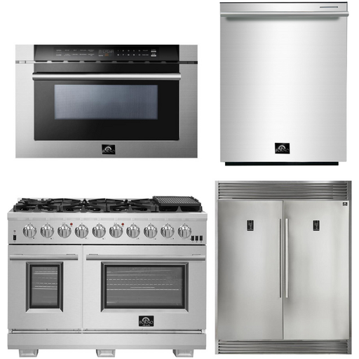 Forno Kitchen Appliance Packages Forno 48" Gas Burner/Electric Oven Pro Range + Refrigerator + Microwave Drawer + Dishwasher Appliance Package