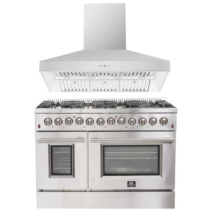 Forno 48" Gas Burner, Electric Oven Range and Wall Mount Range Hood Appliance Package