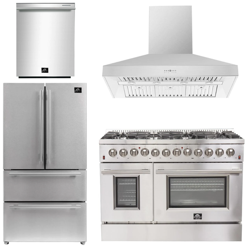 Forno Kitchen Appliance Packages Forno 48" Gas Burner, Electric Oven Range, Range Hood, 36" Refrigerator and Dishwasher Appliance Package