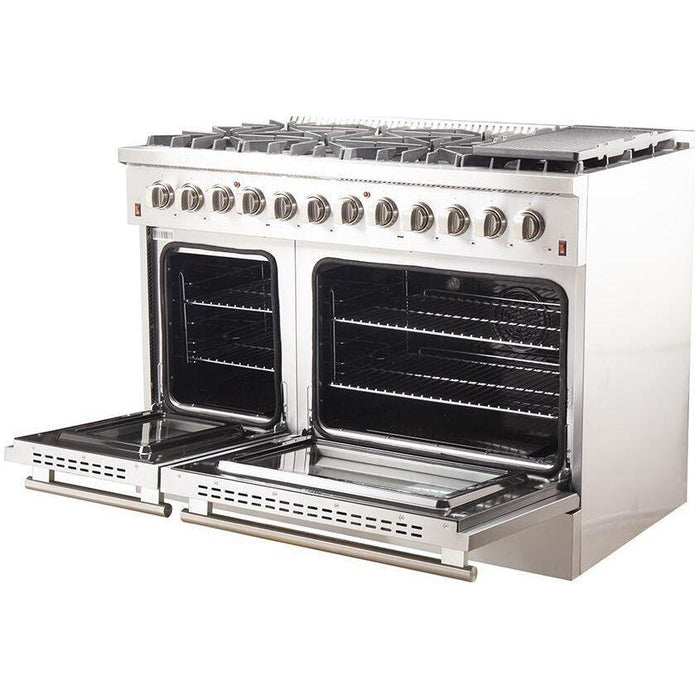 Forno 48" Gas Burner, Electric Oven Range, Range Hood, 60" Refrigerator and Dishwasher Appliance Package